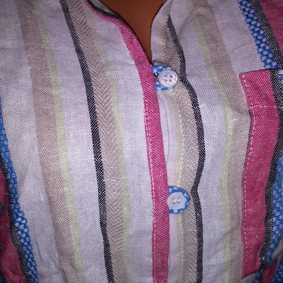 Caffe Marrakesh Set Medium Tie Front Top Capri Pink Blue White Linen Ble…‎ - Picture 5 of 12